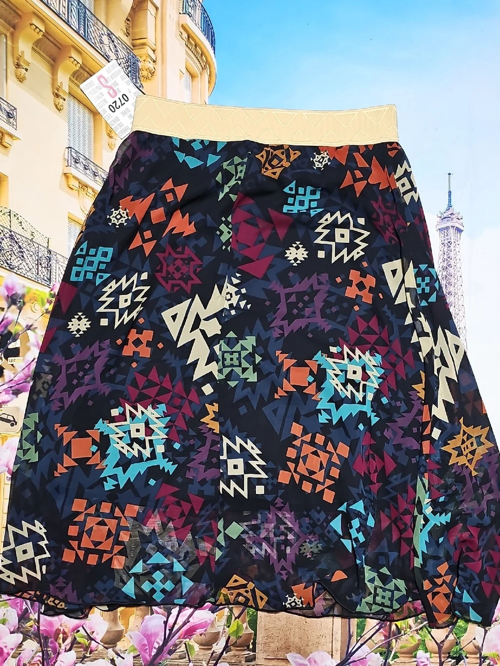 LuLaRoe Lola A-Line Skirt with Colorful Tribal Patterns Small New